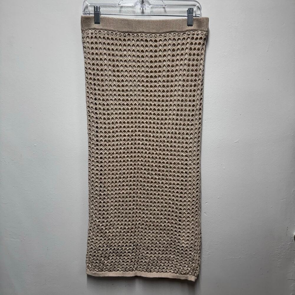 Steve Madden Women’s M Beige Crochet Open Knit Mesh Midi Skirt Lined Boho